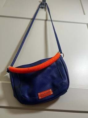 Joe Boxer Blue Orange Rope Handle Faux Leather Crossbody Bag